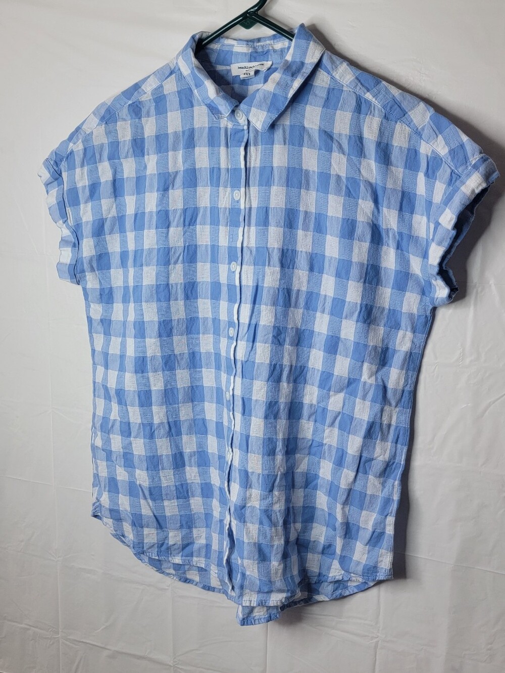 BeachLunchLounge Brand Womens Checkered Short Sleeve Button Up Shirt